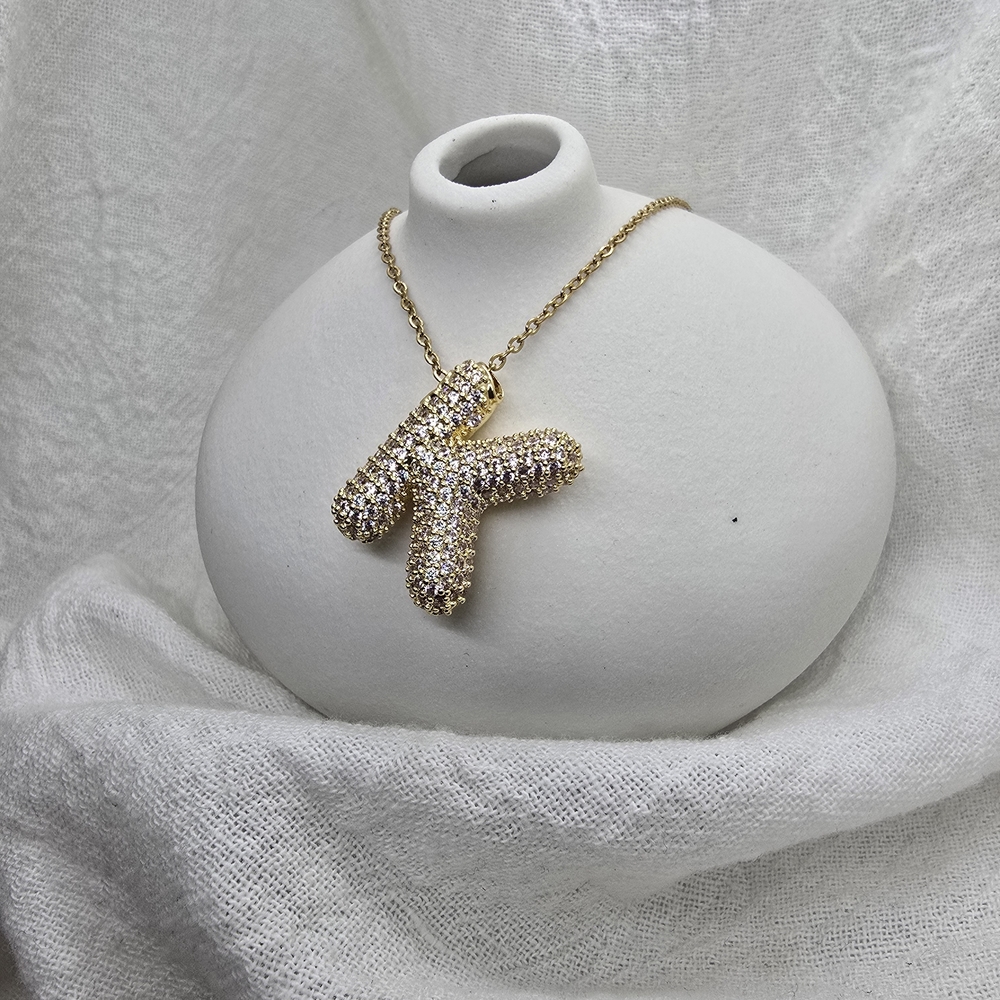 Gold Crystal Pave 'K' Initial Necklace - Sparkling Gold Pendant